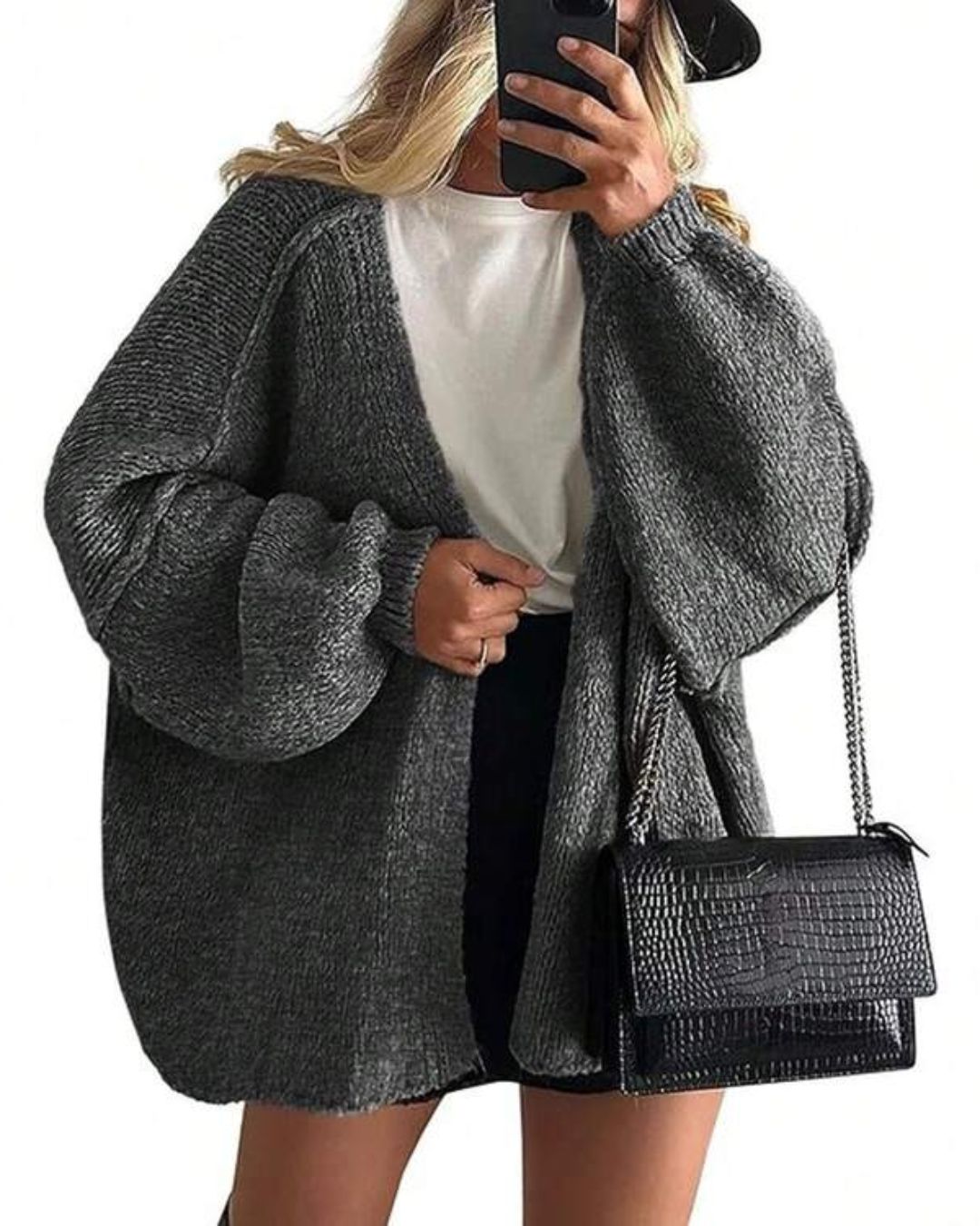 Willluxe® Oversized Lantern Sleeve Knit Cardigan Sweater