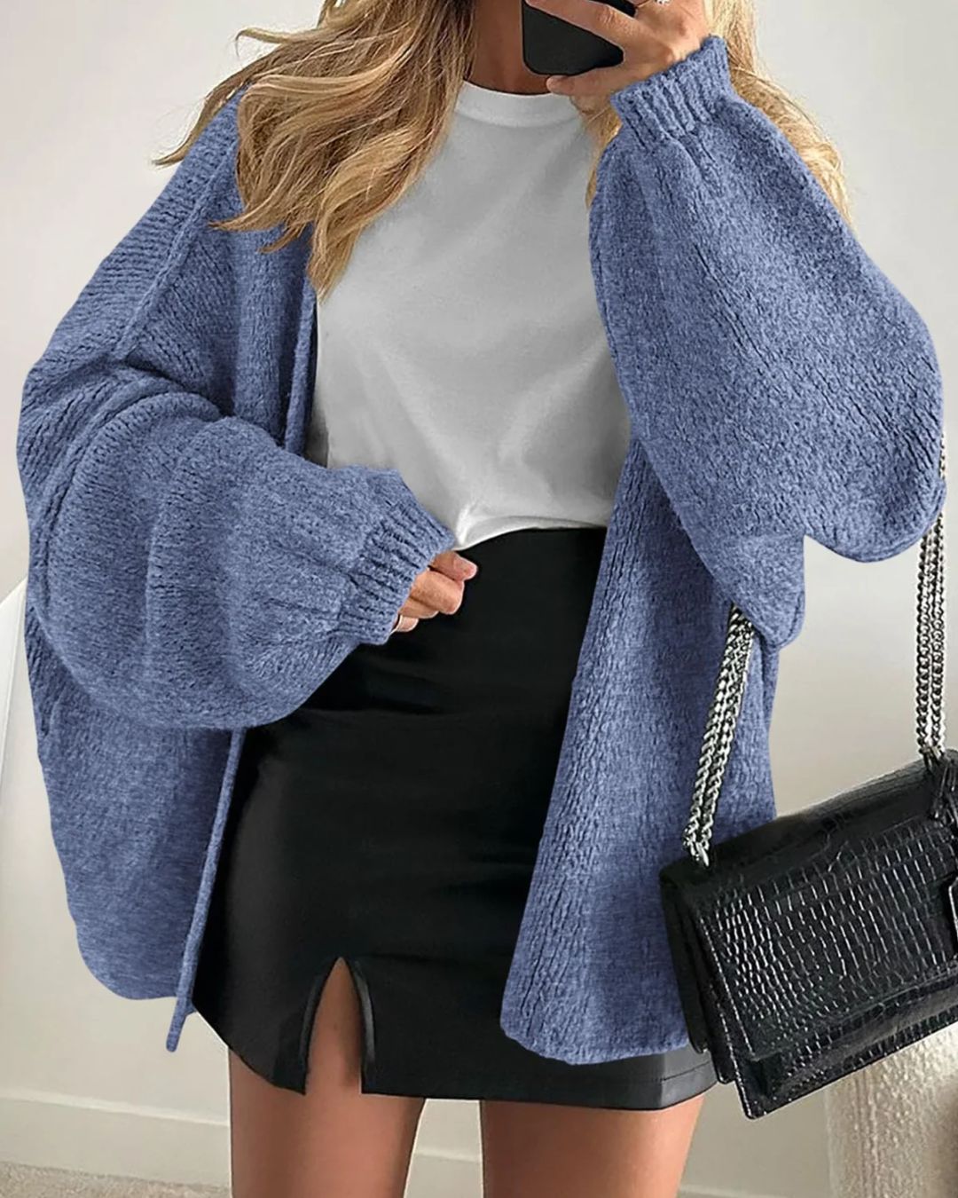 Willluxe® Oversized Lantern Sleeve Knit Cardigan Sweater