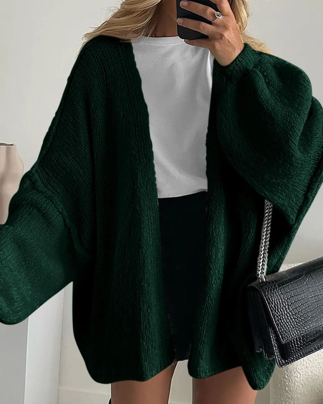 Willluxe® Oversized Lantern Sleeve Knit Cardigan Sweater