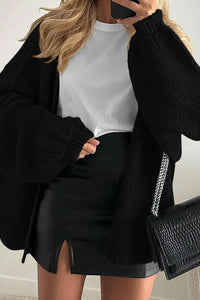 Willluxe® Oversized Lantern Sleeve Knit Cardigan Sweater