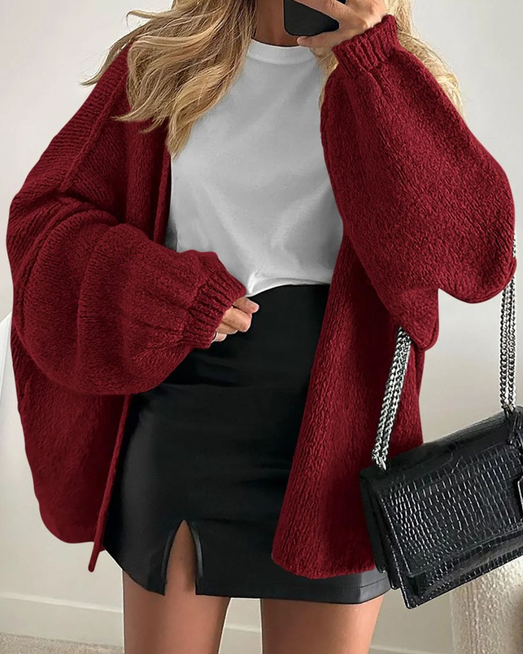 Willluxe® Oversized Lantern Sleeve Knit Cardigan Sweater