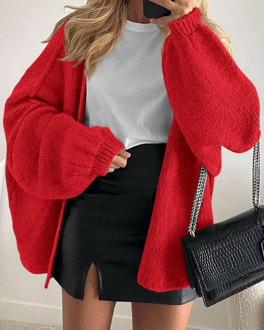 Willluxe® Oversized Lantern Sleeve Knit Cardigan Sweater