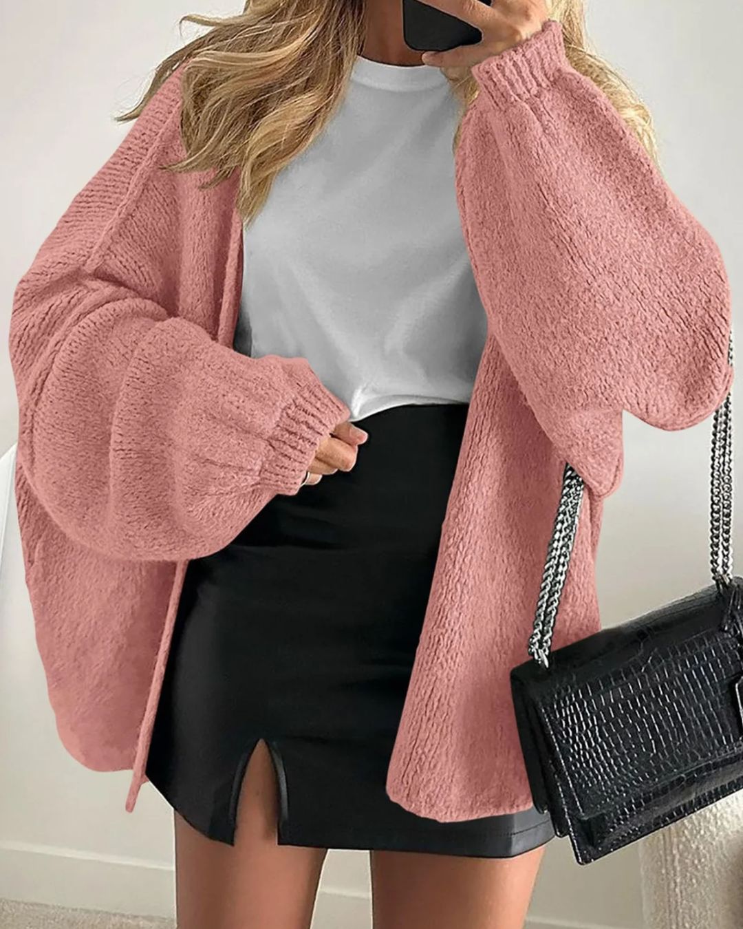 Willluxe® Oversized Lantern Sleeve Knit Cardigan Sweater