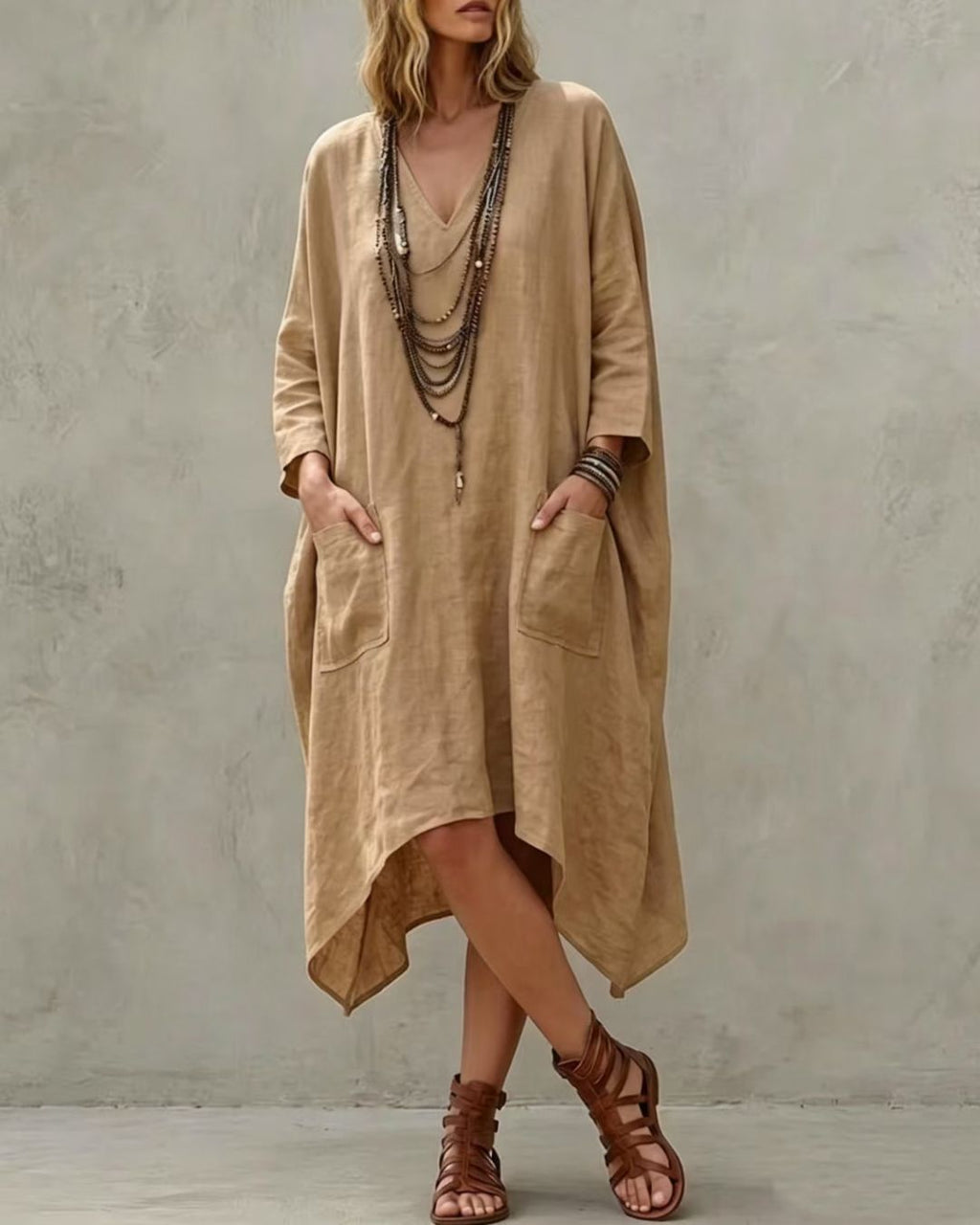 Willluxe® Relaxed V-Neck Asymmetrical Dress