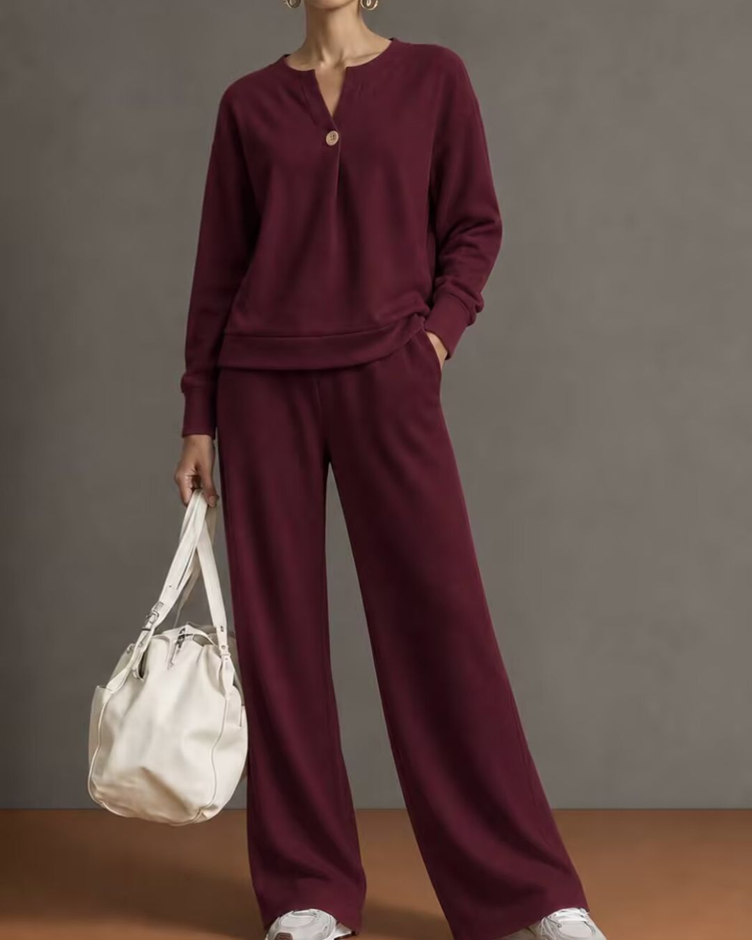 Willluxe® V-Neck One-Button Sweatshirt Set