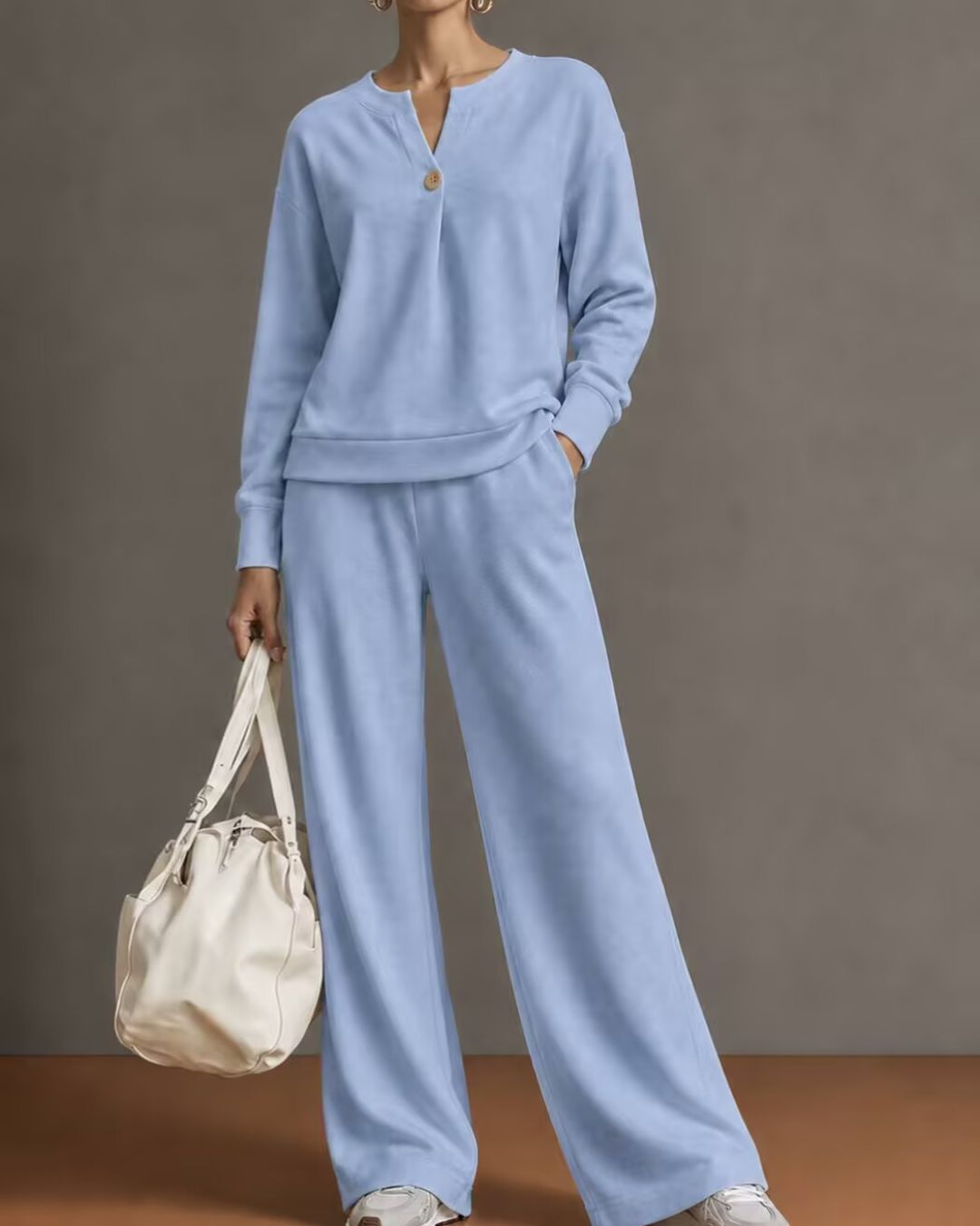 Willluxe® V-Neck One-Button Sweatshirt Set