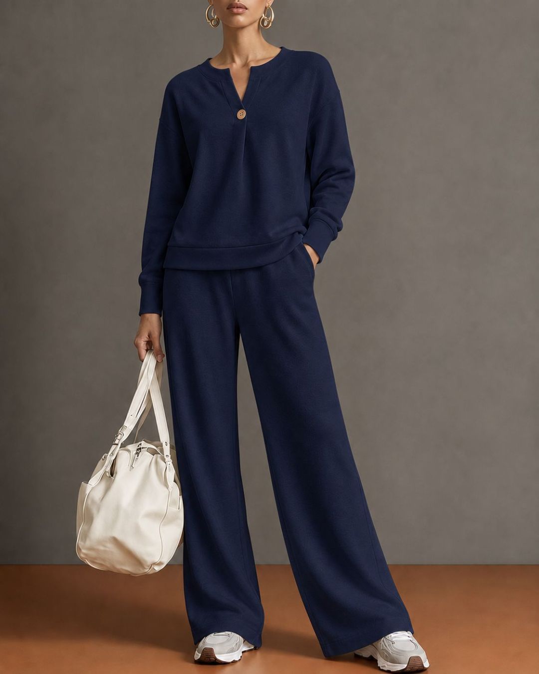 Willluxe® V-Neck One-Button Sweatshirt Set