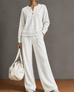Willluxe® V-Neck One-Button Sweatshirt Set