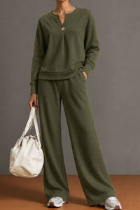 Willluxe® V-Neck One-Button Sweatshirt Set