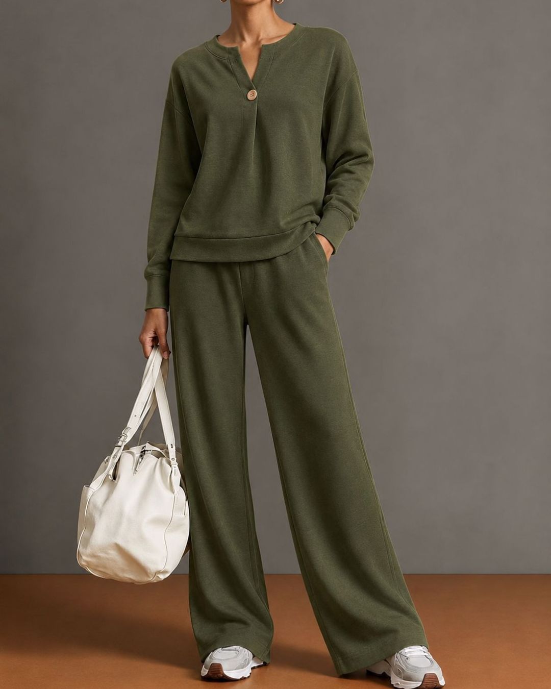 Willluxe® V-Neck One-Button Sweatshirt Set