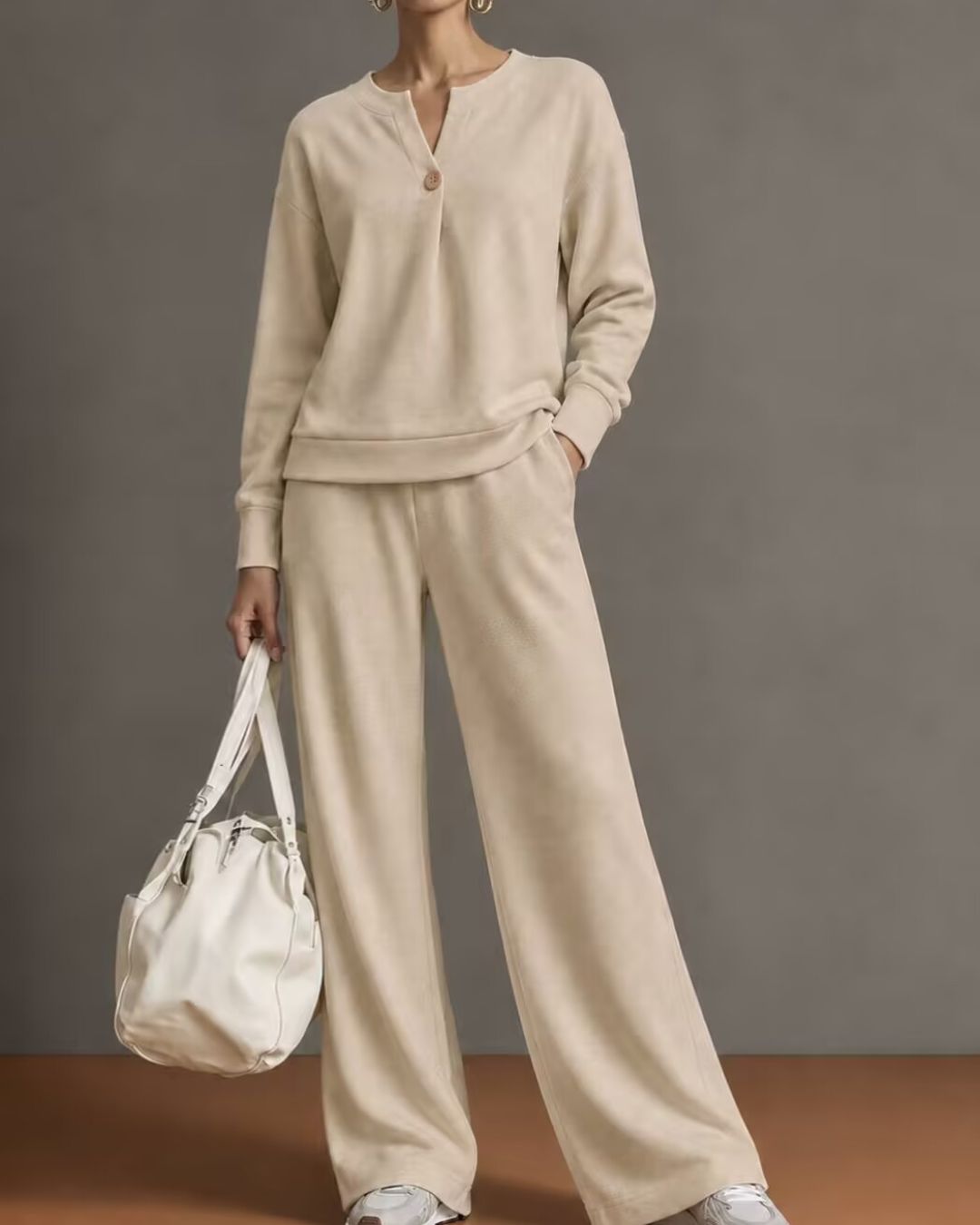 Willluxe® V-Neck One-Button Sweatshirt Set