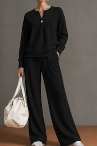 Willluxe® V-Neck One-Button Sweatshirt Set