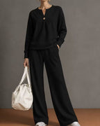 Willluxe® V-Neck One-Button Sweatshirt Set