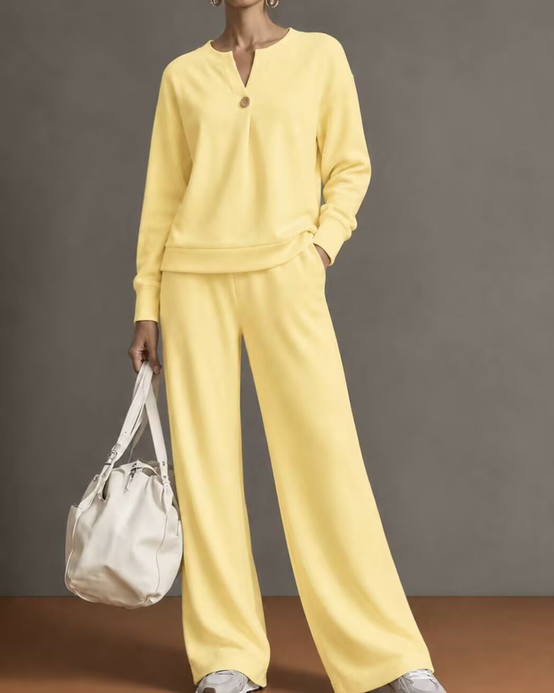 Willluxe® V-Neck One-Button Sweatshirt Set
