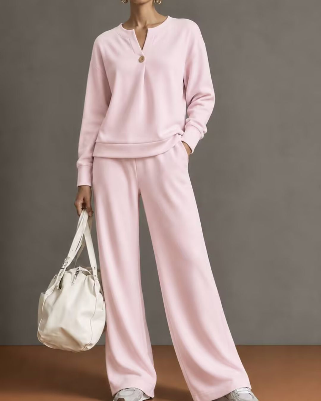 Willluxe® V-Neck One-Button Sweatshirt Set