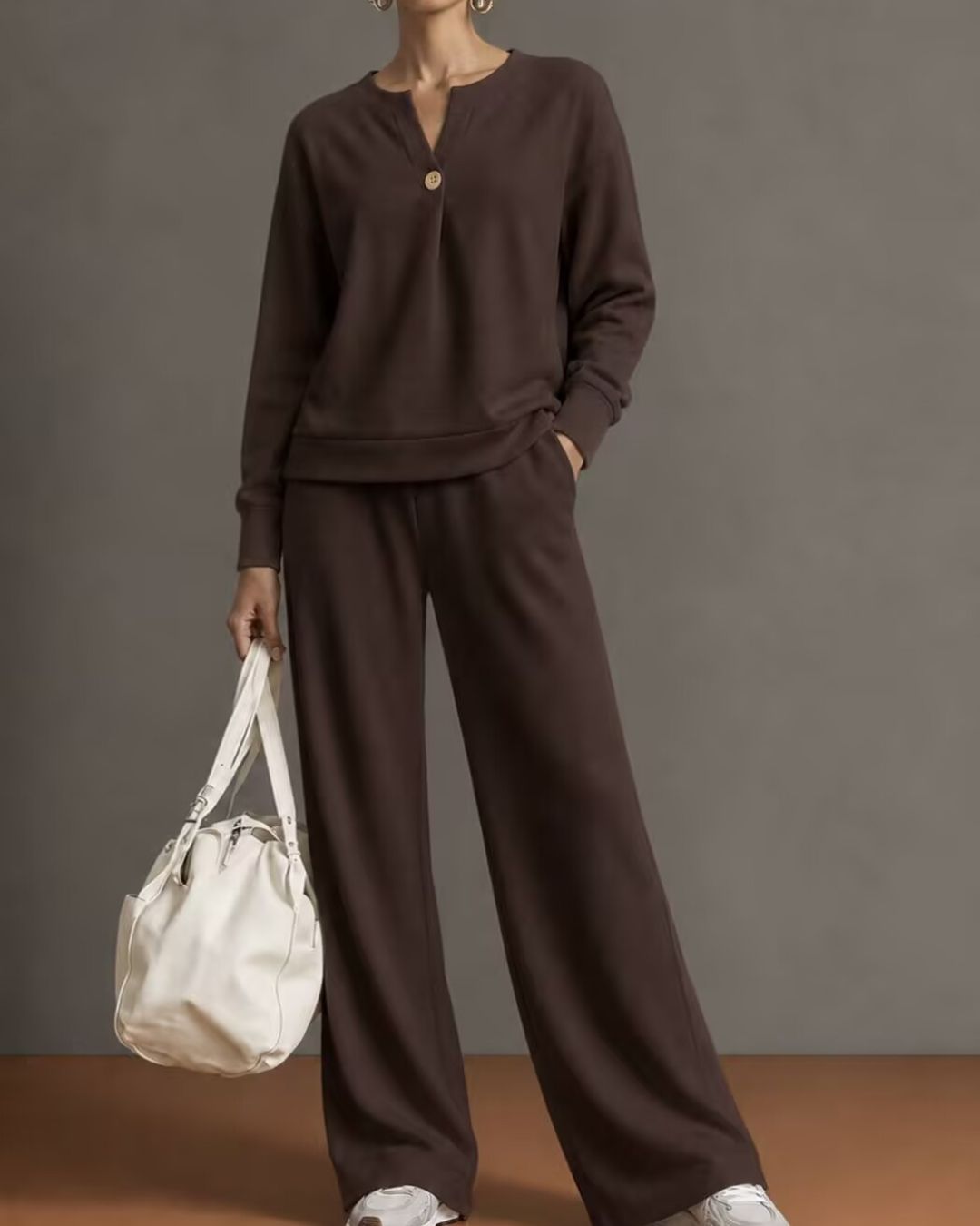 Willluxe® V-Neck One-Button Sweatshirt Set