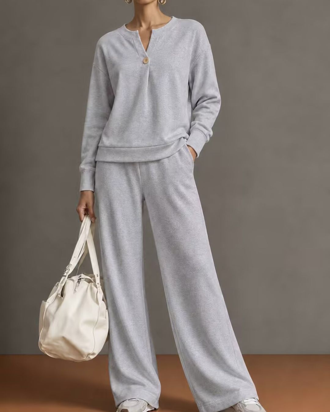 Willluxe® V-Neck One-Button Sweatshirt Set