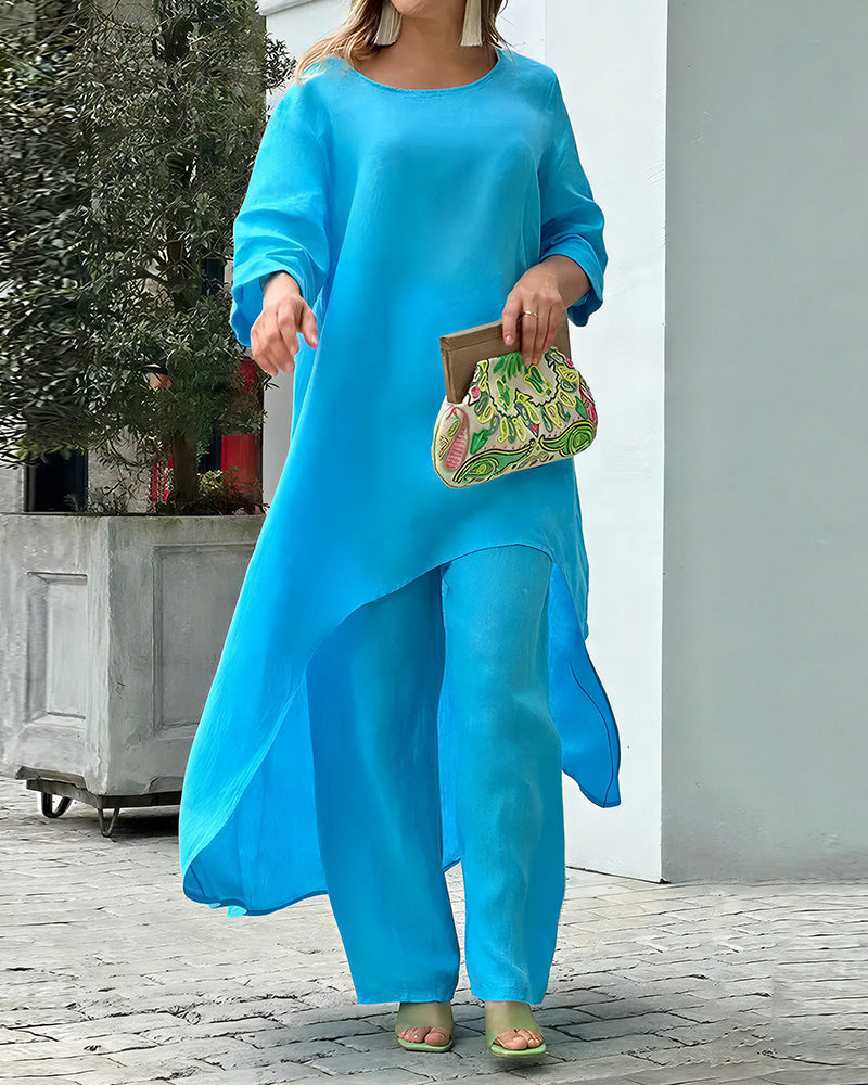 Willluxe® The Azure Breeze Asymmetrical Casual Set