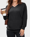Willluxe® Casual V-Neck Long Sleeve Pullover Sweatshirt With Pocket