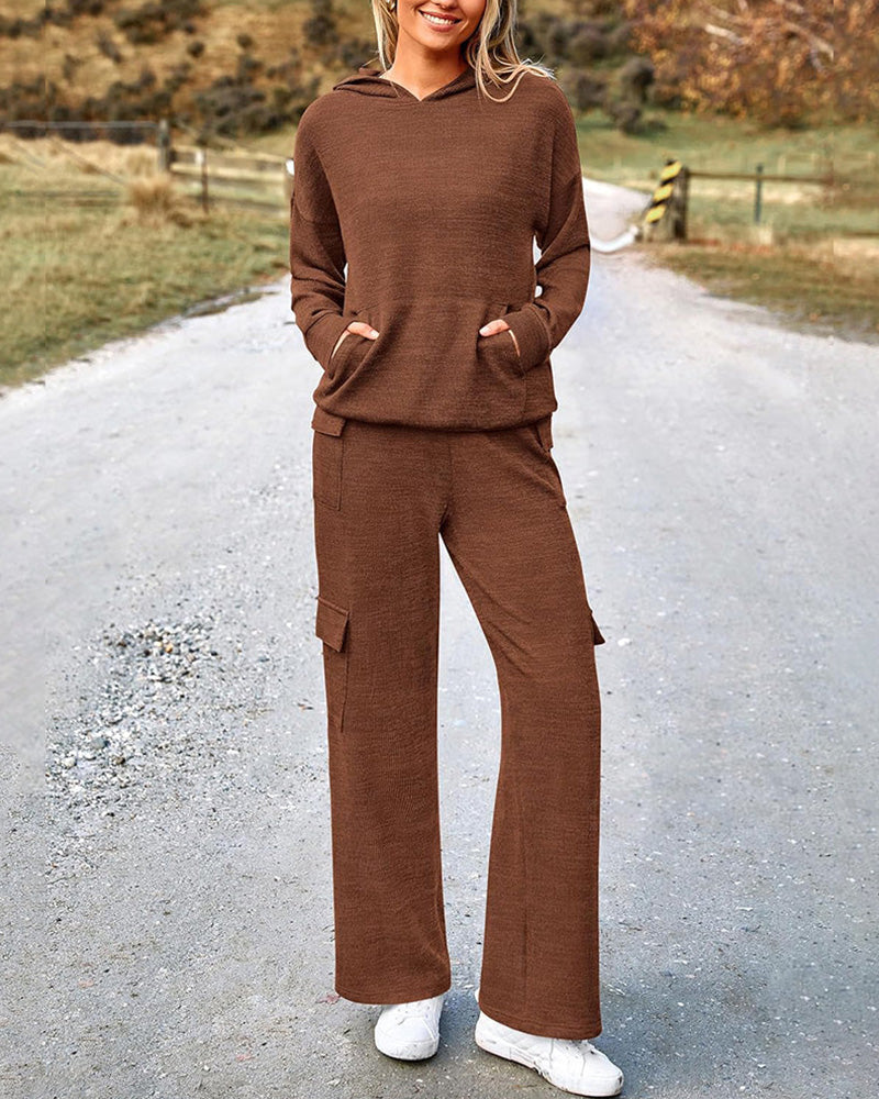 Willluxe® Casual 2-Piece Cargo Sweatsuit Set Hoodie and Pants