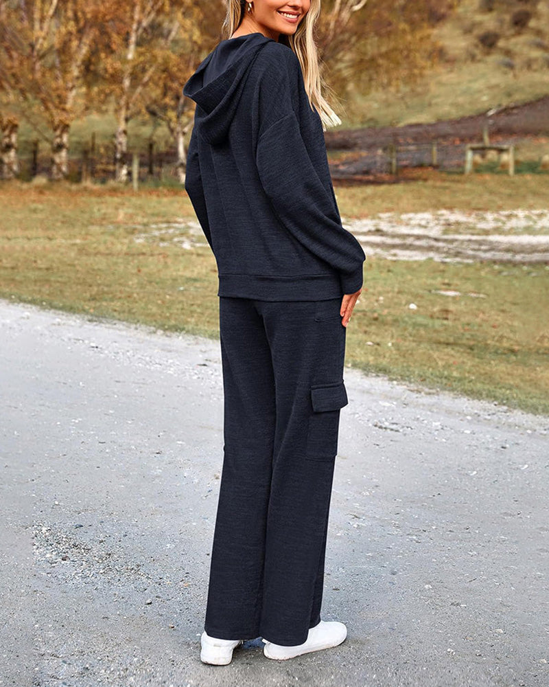 Willluxe® Casual 2-Piece Cargo Sweatsuit Set Hoodie and Pants