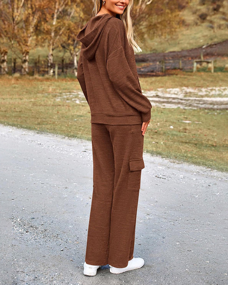 Willluxe® Casual 2-Piece Cargo Sweatsuit Set Hoodie and Pants
