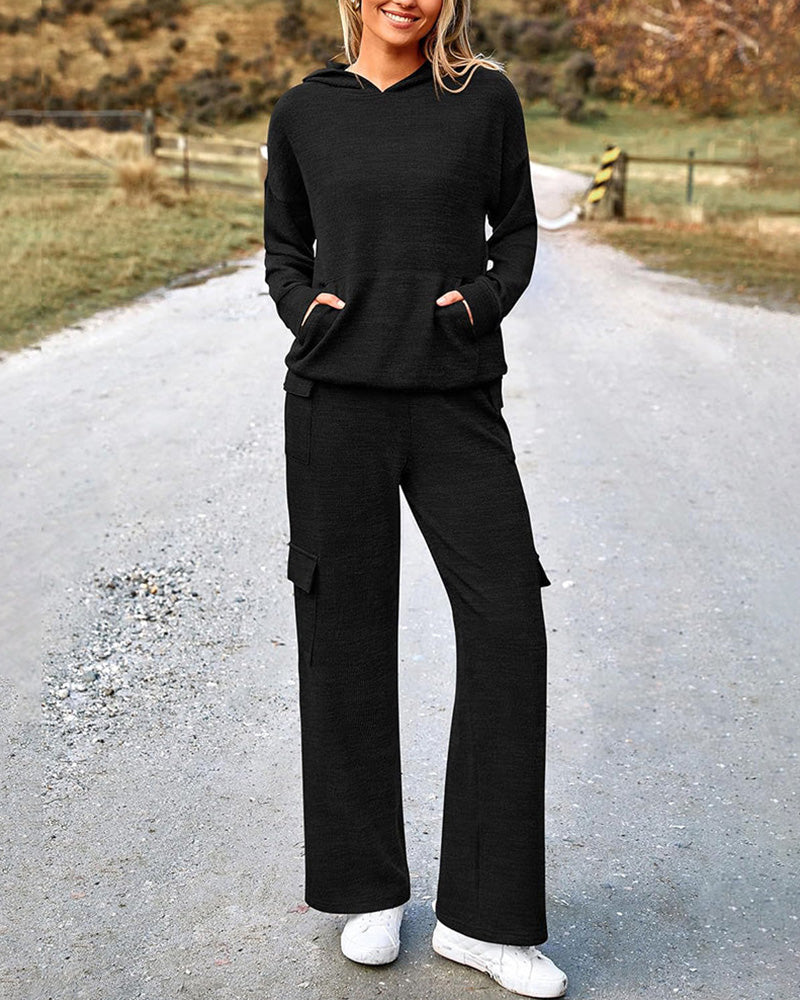 Willluxe® Casual 2-Piece Cargo Sweatsuit Set Hoodie and Pants