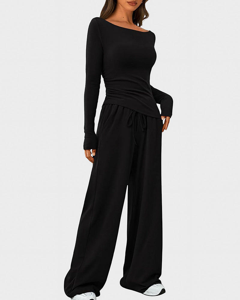 Willluxe® Asymmetrical Long Sleeve Top & Wide Leg Pants Lounge Set