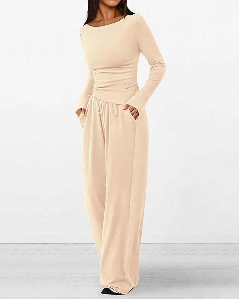 Willluxe® Asymmetrical Long Sleeve Top & Wide Leg Pants Lounge Set