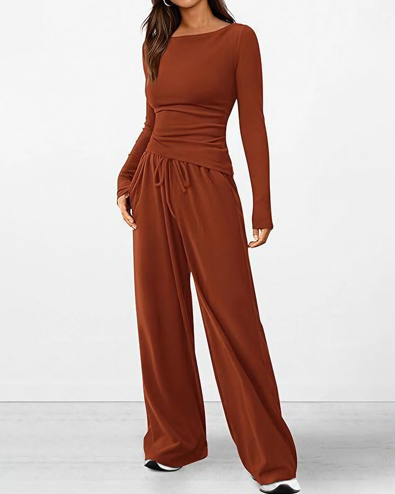 Willluxe® Asymmetrical Long Sleeve Top & Wide Leg Pants Lounge Set
