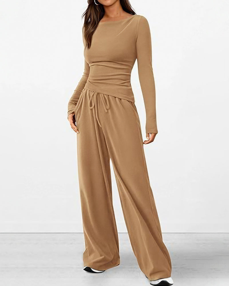 Willluxe® Asymmetrical Long Sleeve Top & Wide Leg Pants Lounge Set