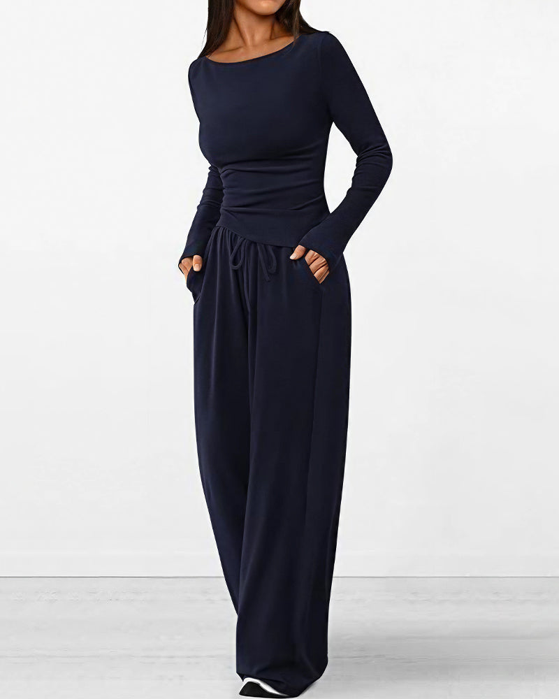 Willluxe® Asymmetrical Long Sleeve Top & Wide Leg Pants Lounge Set