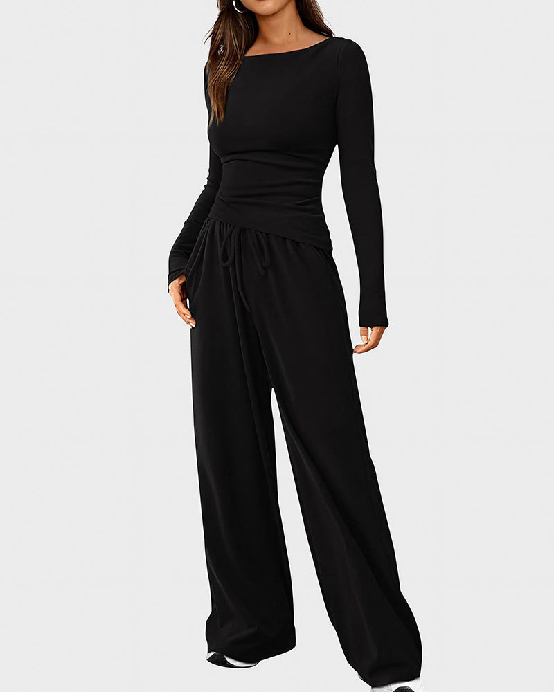 Willluxe® Asymmetrical Long Sleeve Top & Wide Leg Pants Lounge Set