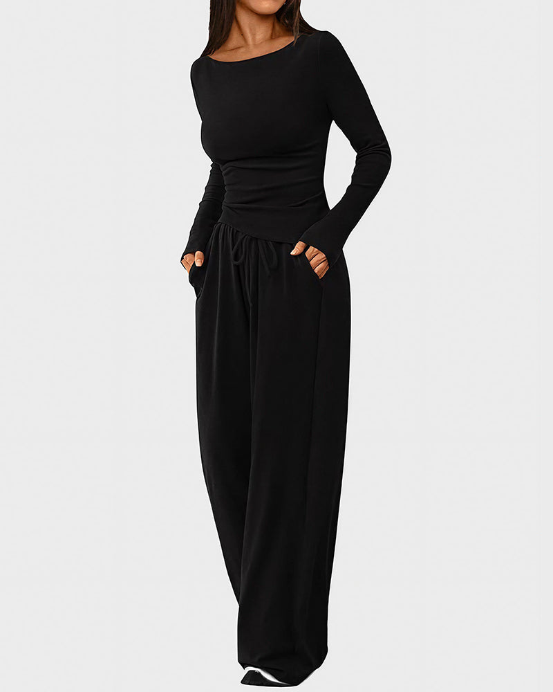 Willluxe® Asymmetrical Long Sleeve Top & Wide Leg Pants Lounge Set