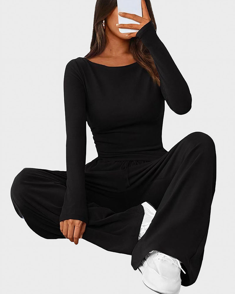 Willluxe® Asymmetrical Long Sleeve Top & Wide Leg Pants Lounge Set