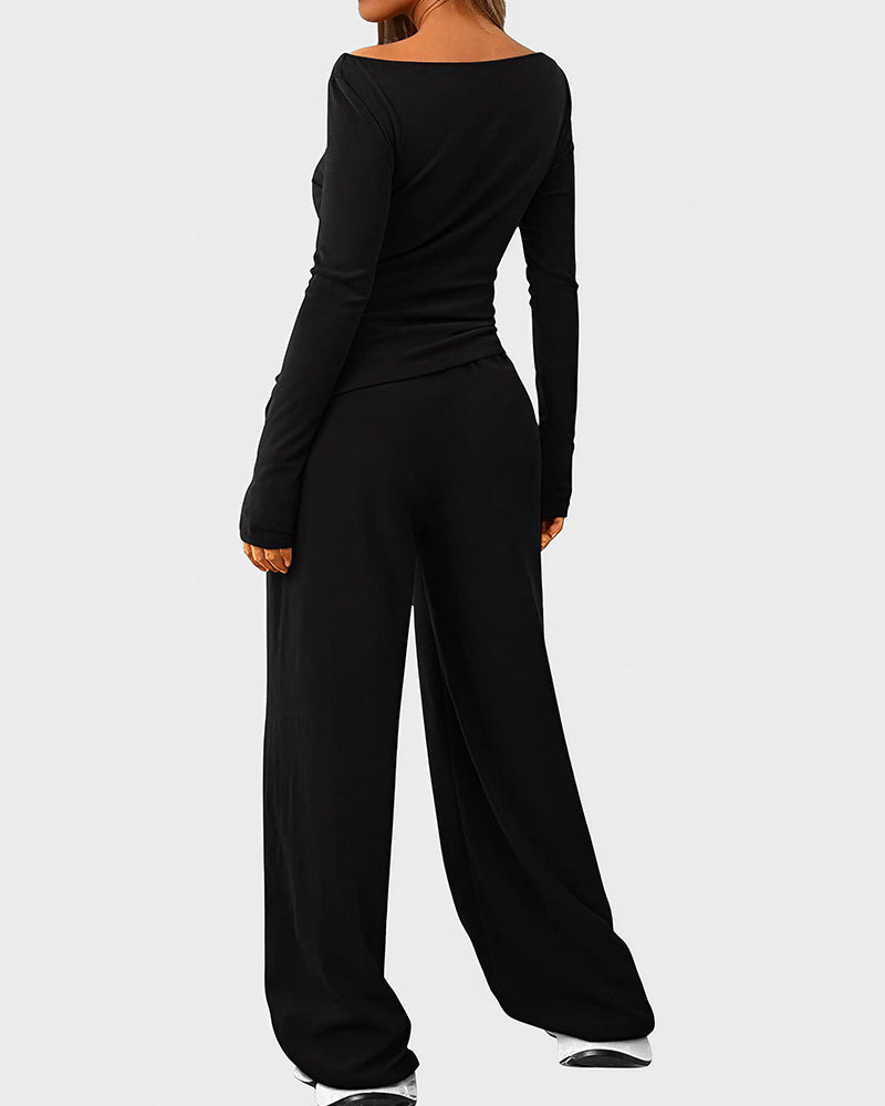 Willluxe® Asymmetrical Long Sleeve Top & Wide Leg Pants Lounge Set