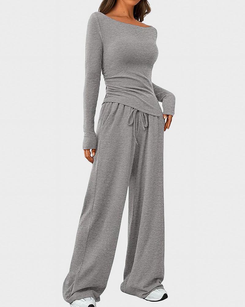 Willluxe® Asymmetrical Long Sleeve Top & Wide Leg Pants Lounge Set