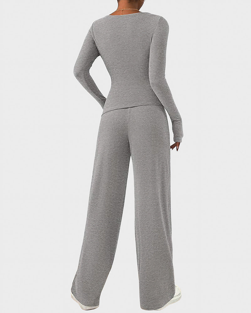 Willluxe® Asymmetrical Long Sleeve Top & Wide Leg Pants Lounge Set
