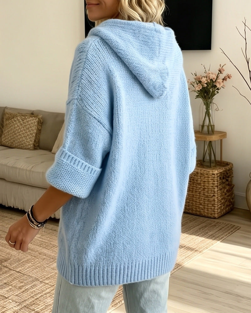 Willluxe® Chunky Knit Button-Down Hooded Cardigan