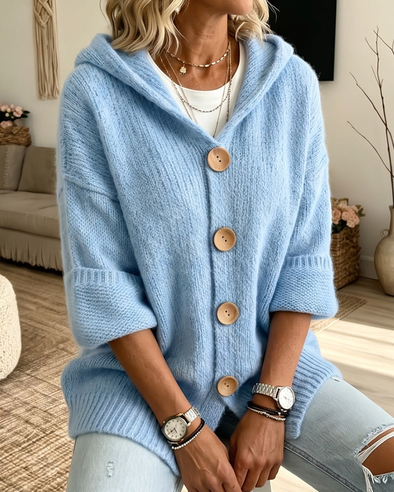 Willluxe® Chunky Knit Button-Down Hooded Cardigan