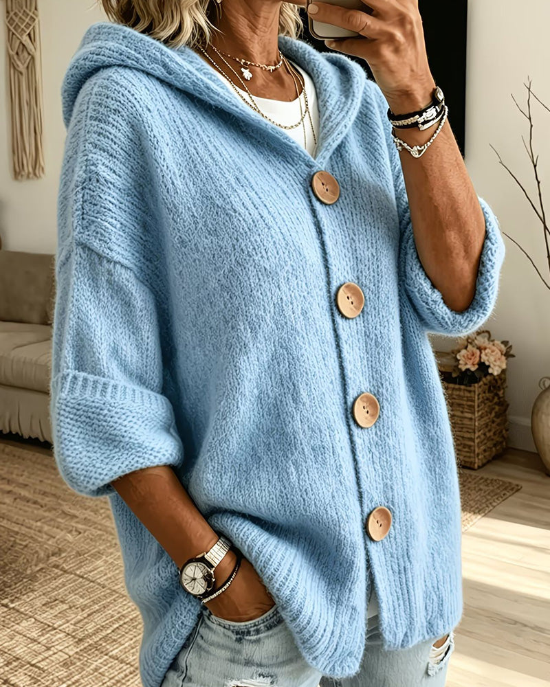 Willluxe® Chunky Knit Button-Down Hooded Cardigan