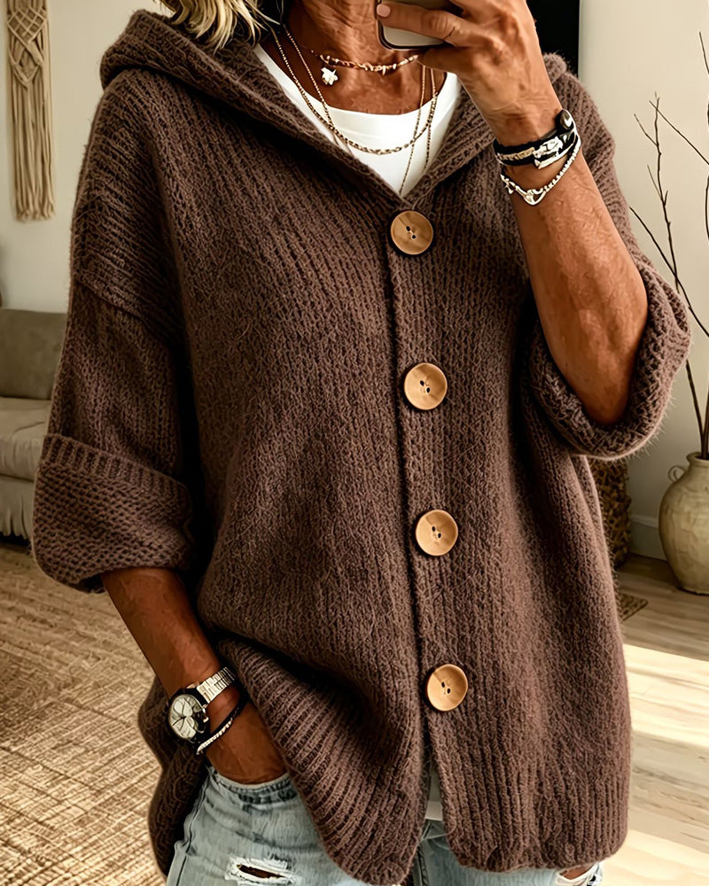 Willluxe® Chunky Knit Button-Down Hooded Cardigan