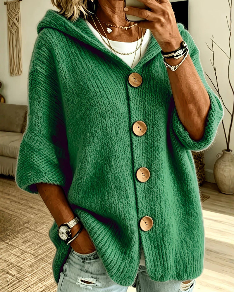 Willluxe® Chunky Knit Button-Down Hooded Cardigan