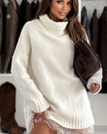 Willluxe® Turtleneck Knit Top & Lace Trim Dress Set