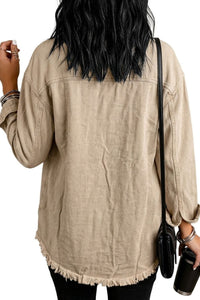 Willluxe® Washed Denim Raw Hem Shirt Jacket