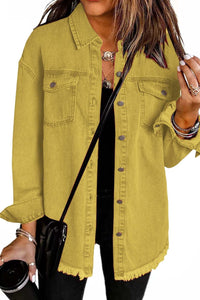 Willluxe® Washed Denim Raw Hem Shirt Jacket