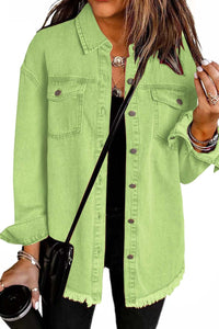 Willluxe® Washed Denim Raw Hem Shirt Jacket
