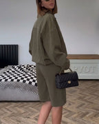 Willluxe® Batwing Sleeve Faux Suede Bomber Jacket