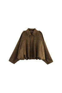 Willluxe® Batwing Sleeve Faux Suede Bomber Jacket
