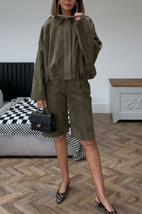 Willluxe® Batwing Sleeve Faux Suede Bomber Jacket